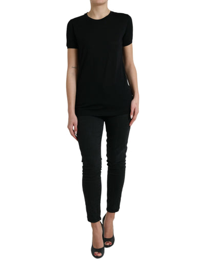 Dolce &amp; Gabbana Zwart Wollen T-shirt met Korte Mouwen en Ronde Hals