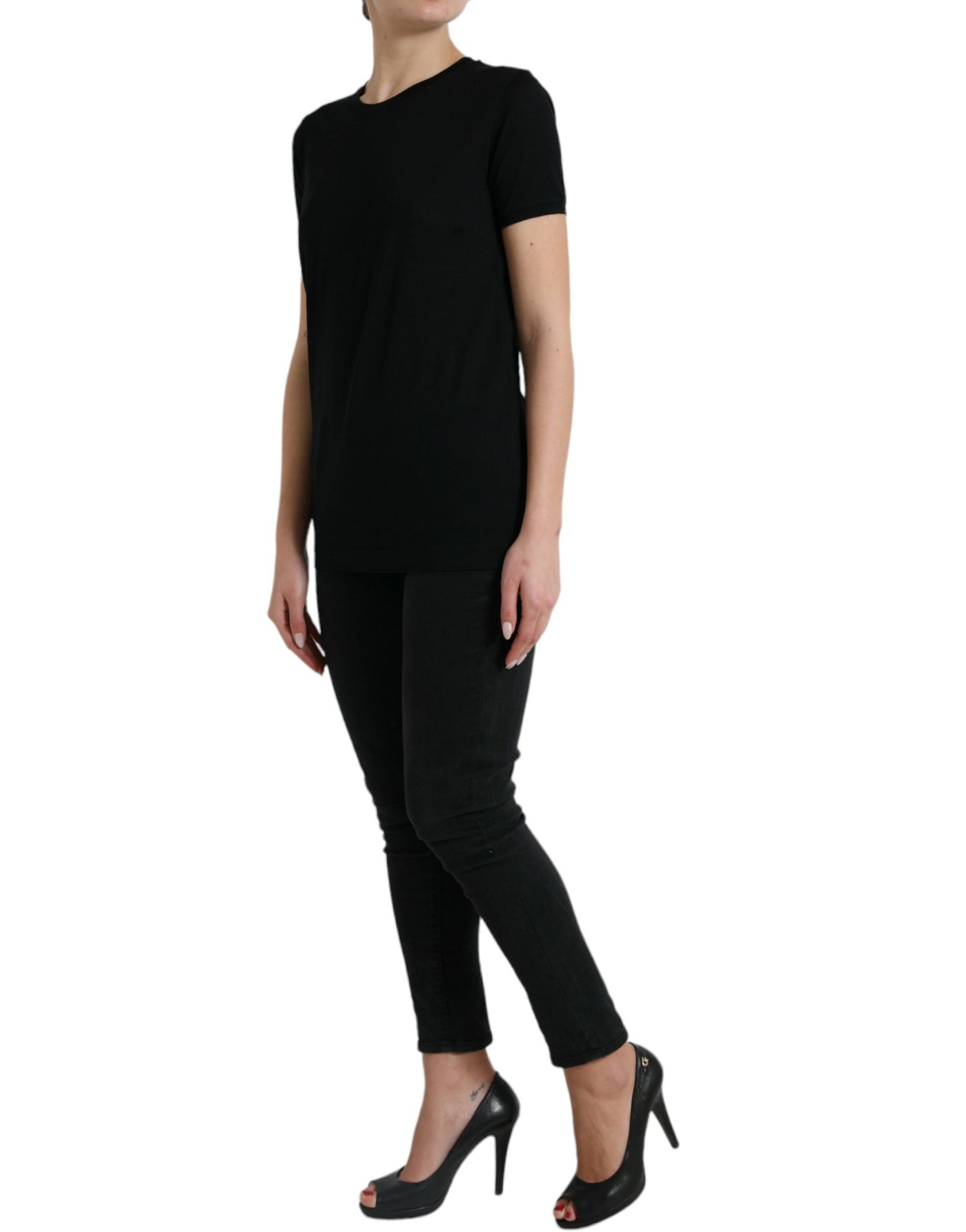 Dolce &amp; Gabbana Zwart Wollen T-shirt met Korte Mouwen en Ronde Hals