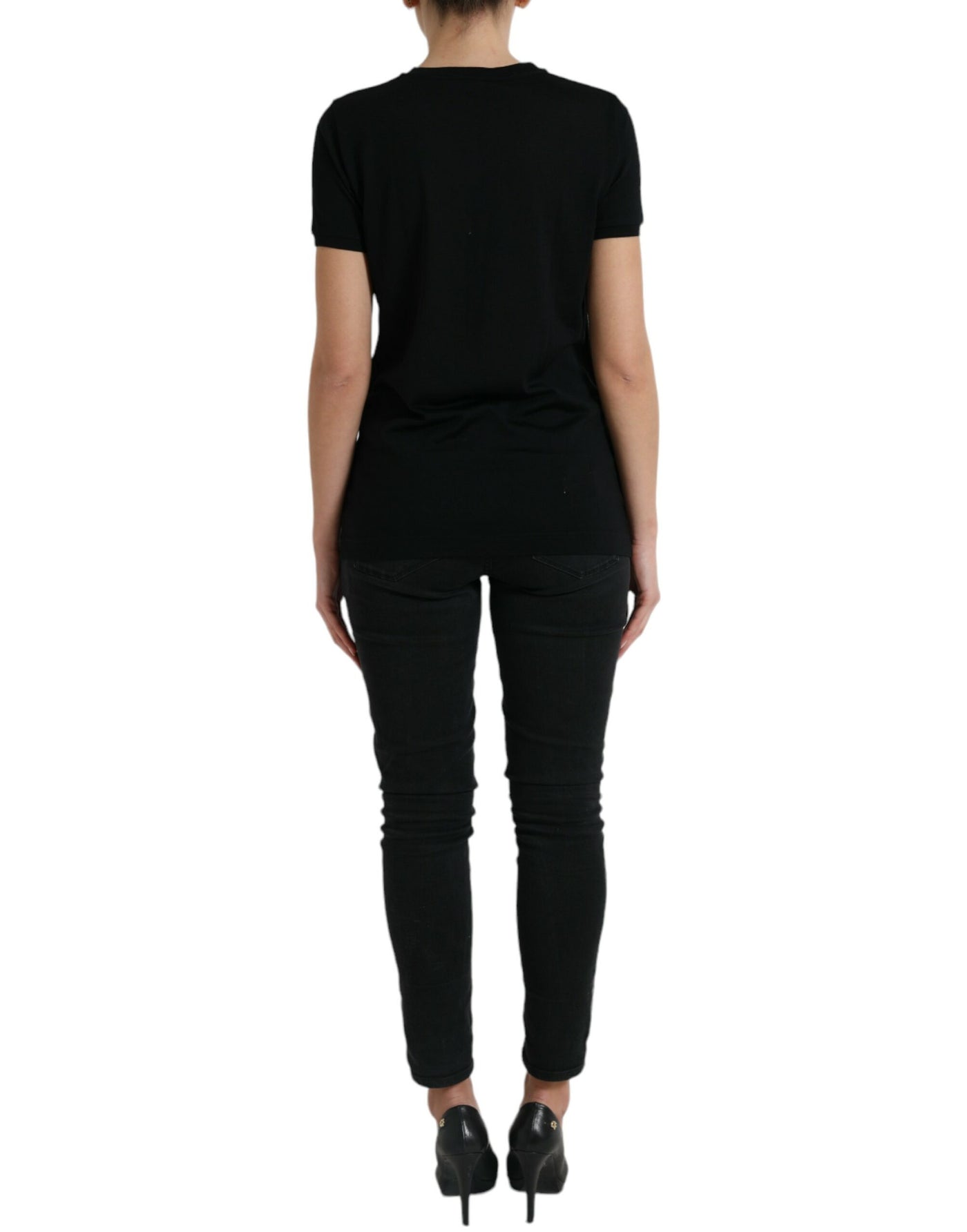 Dolce &amp; Gabbana Zwart Wollen T-shirt met Korte Mouwen en Ronde Hals