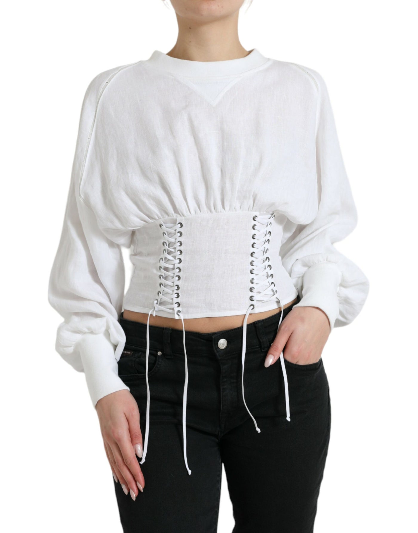 Dolce &amp; Gabbana wit katoenen korset, cropped, lange mouwen, bovenkleding