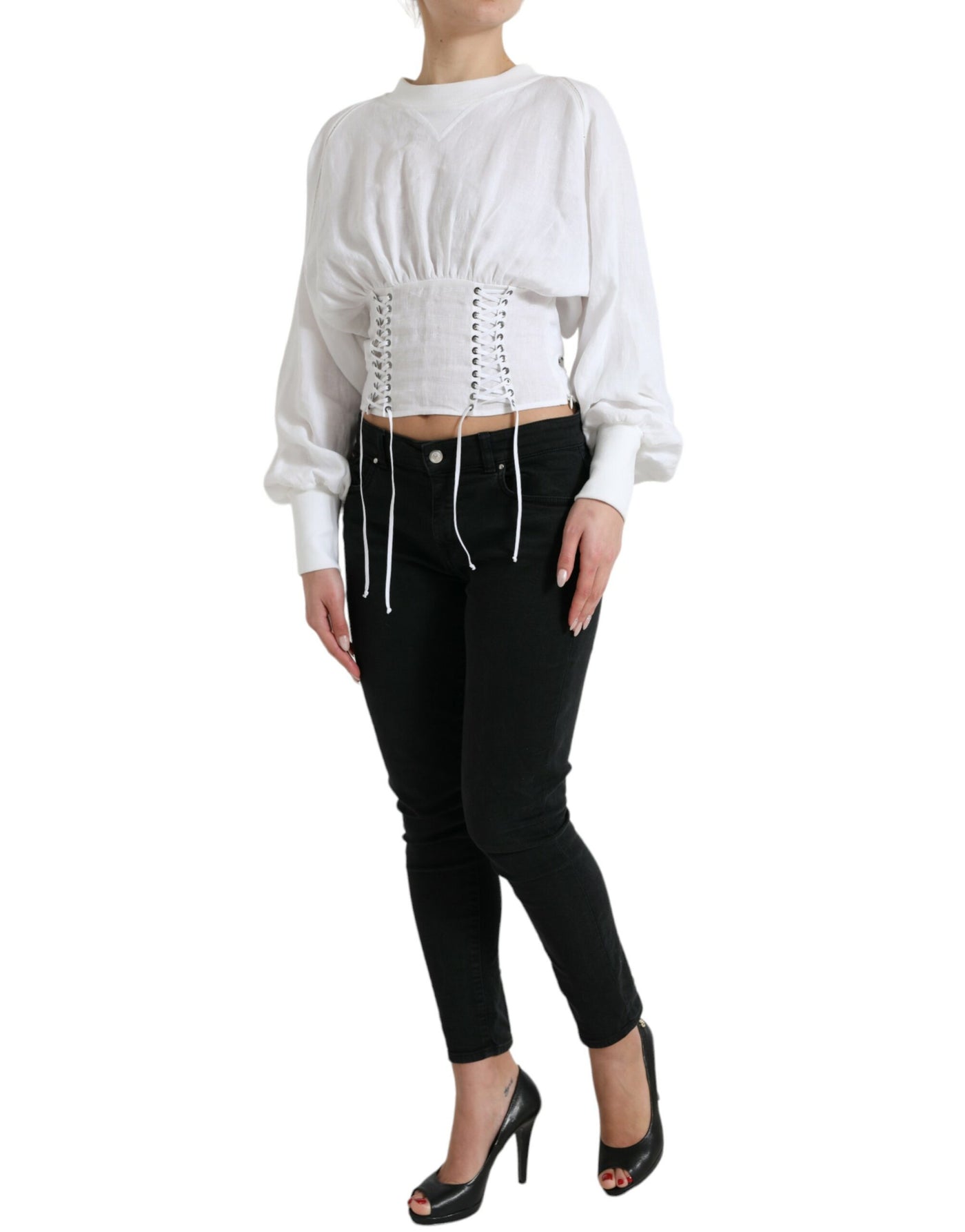 Dolce &amp; Gabbana wit katoenen korset, cropped, lange mouwen, bovenkleding