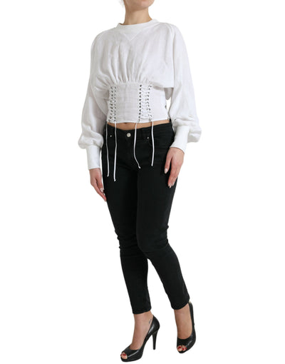 Dolce &amp; Gabbana wit katoenen korset, cropped, lange mouwen, bovenkleding
