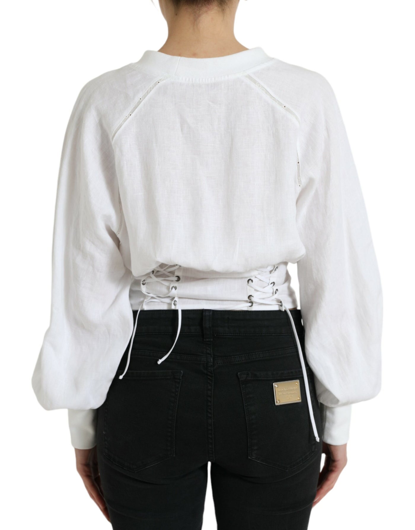 Dolce &amp; Gabbana wit katoenen korset, cropped, lange mouwen, bovenkleding