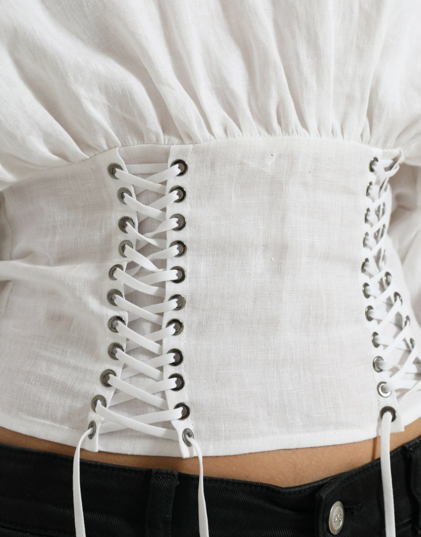 Dolce &amp; Gabbana wit katoenen korset, cropped, lange mouwen, bovenkleding