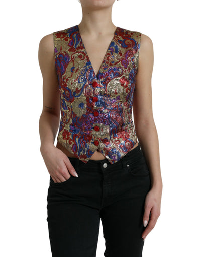 Gilet sans manches à boutons en jacquard multicolore Dolce &amp; Gabbana