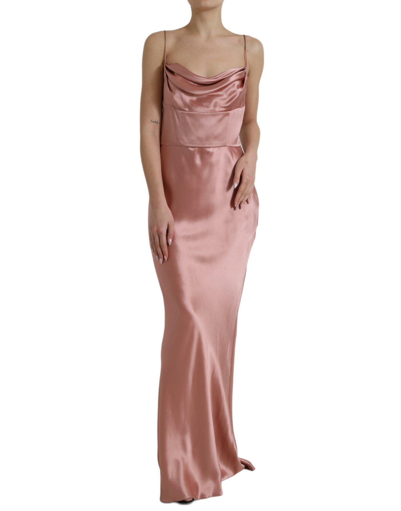 Robe longue à bretelles spaghetti en soie rose Dolce &amp; Gabbana