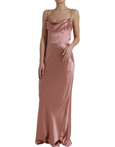 Robe longue à bretelles spaghetti en soie rose Dolce &amp; Gabbana
