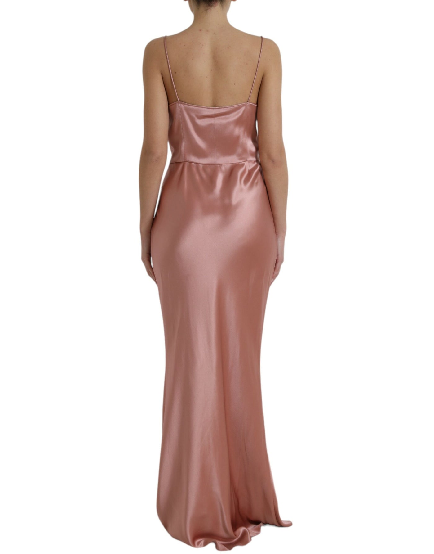 Robe longue à bretelles spaghetti en soie rose Dolce &amp; Gabbana