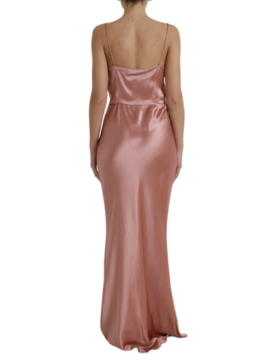 Robe longue à bretelles spaghetti en soie rose Dolce &amp; Gabbana