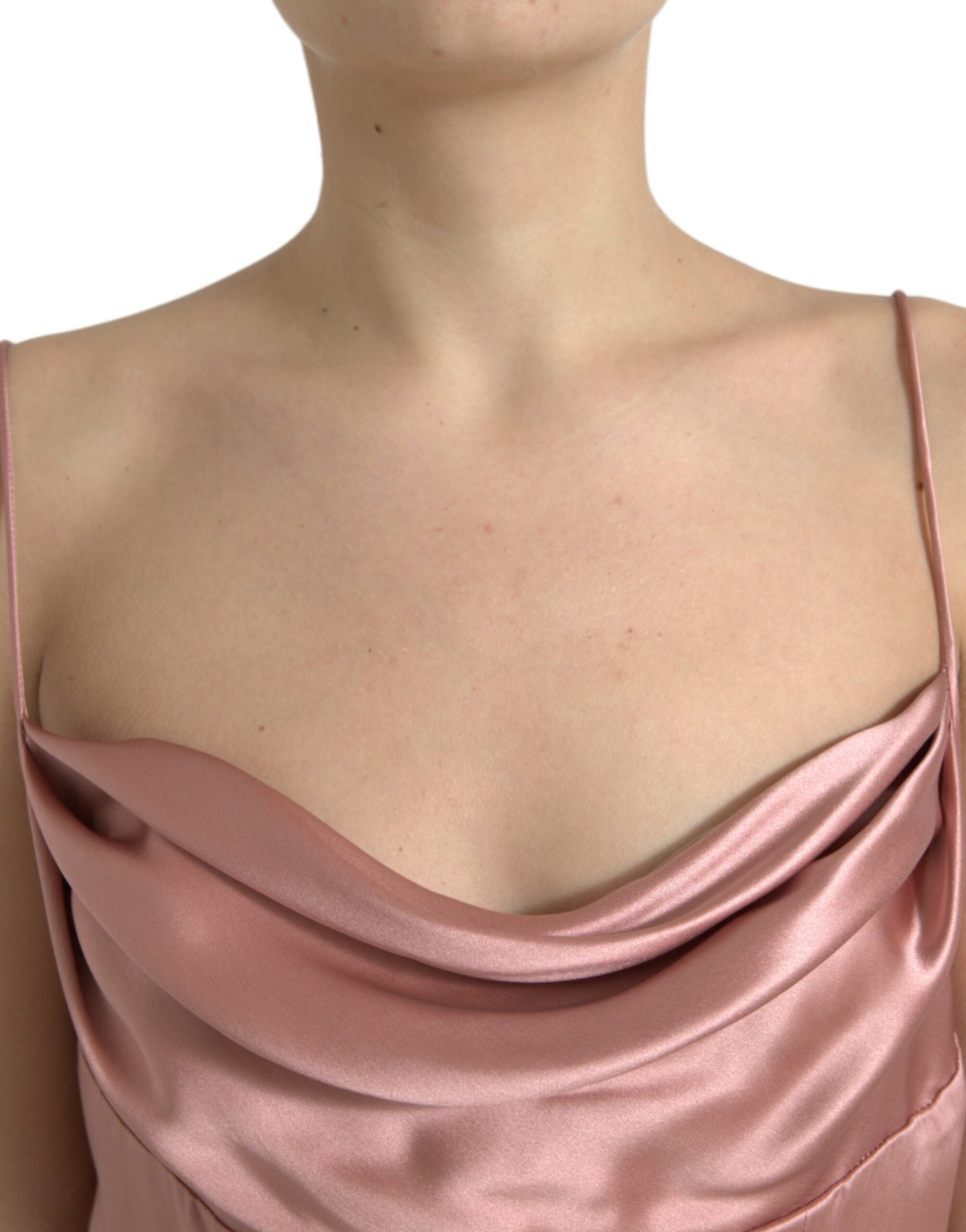Robe longue à bretelles spaghetti en soie rose Dolce &amp; Gabbana