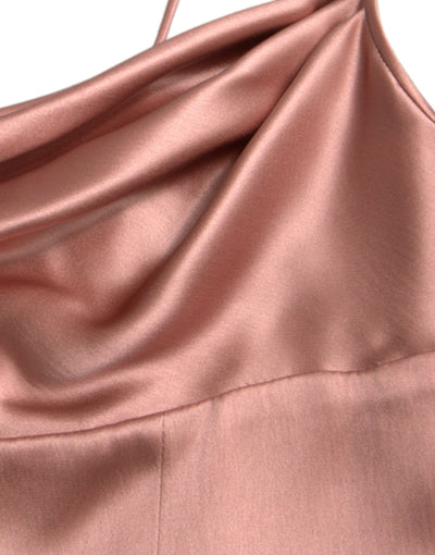 Robe longue à bretelles spaghetti en soie rose Dolce &amp; Gabbana