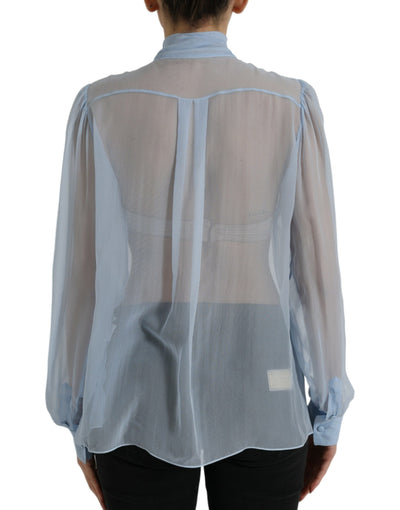 Dolce &amp; Gabbana Blauwe Blouse Top met Lange Mouwen en Ascot Kraag