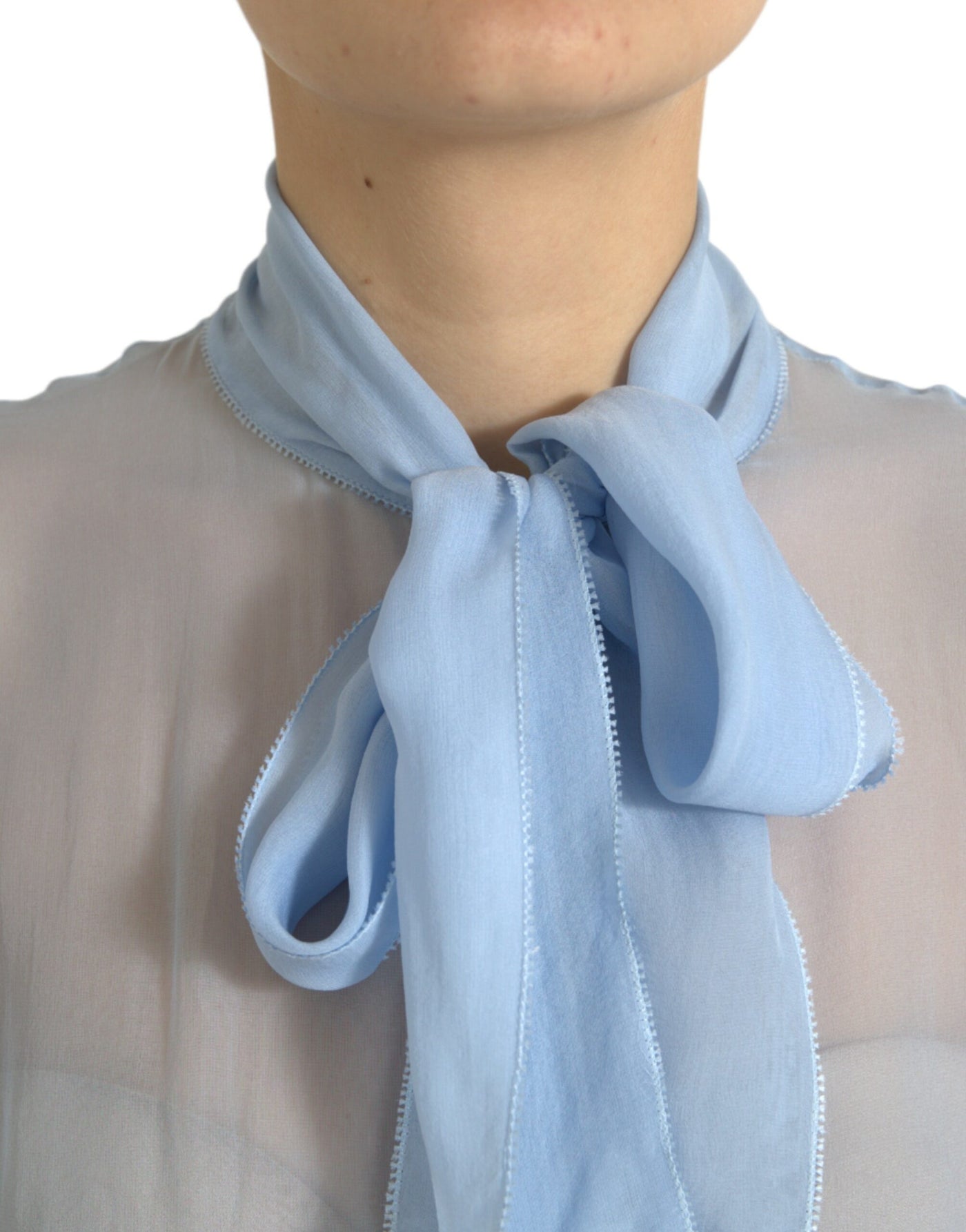 Dolce &amp; Gabbana Blauwe Blouse Top met Lange Mouwen en Ascot Kraag