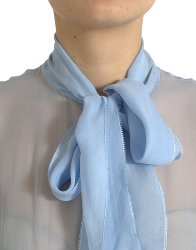 Dolce &amp; Gabbana Blauwe Blouse Top met Lange Mouwen en Ascot Kraag