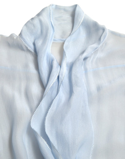 Dolce &amp; Gabbana Blauwe Blouse Top met Lange Mouwen en Ascot Kraag
