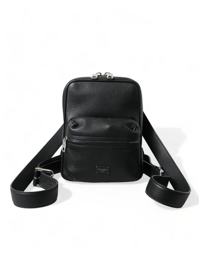Sac à dos Palermo en cuir de veau noir avec logo Dolce &amp; Gabbana