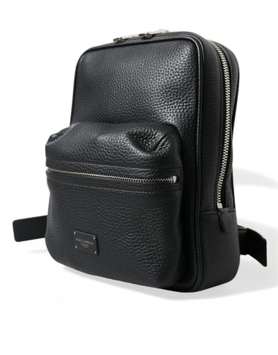 Sac à dos Palermo en cuir de veau noir avec logo Dolce &amp; Gabbana