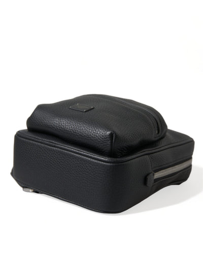 Sac à dos Palermo en cuir de veau noir avec logo Dolce &amp; Gabbana