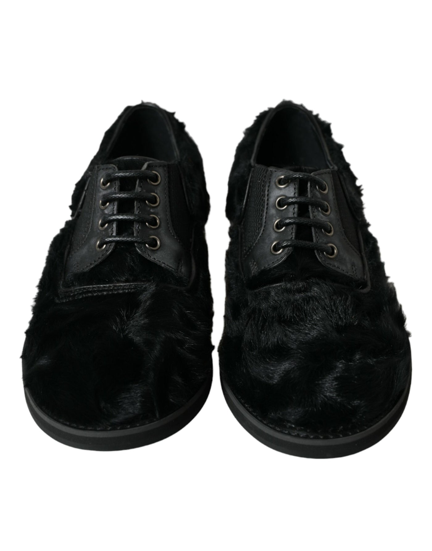 Dolce &amp; Gabbana Zwarte Leren Veterschoenen met Bont