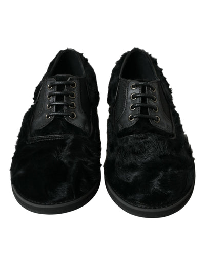 Dolce &amp; Gabbana Zwarte Leren Veterschoenen met Bont