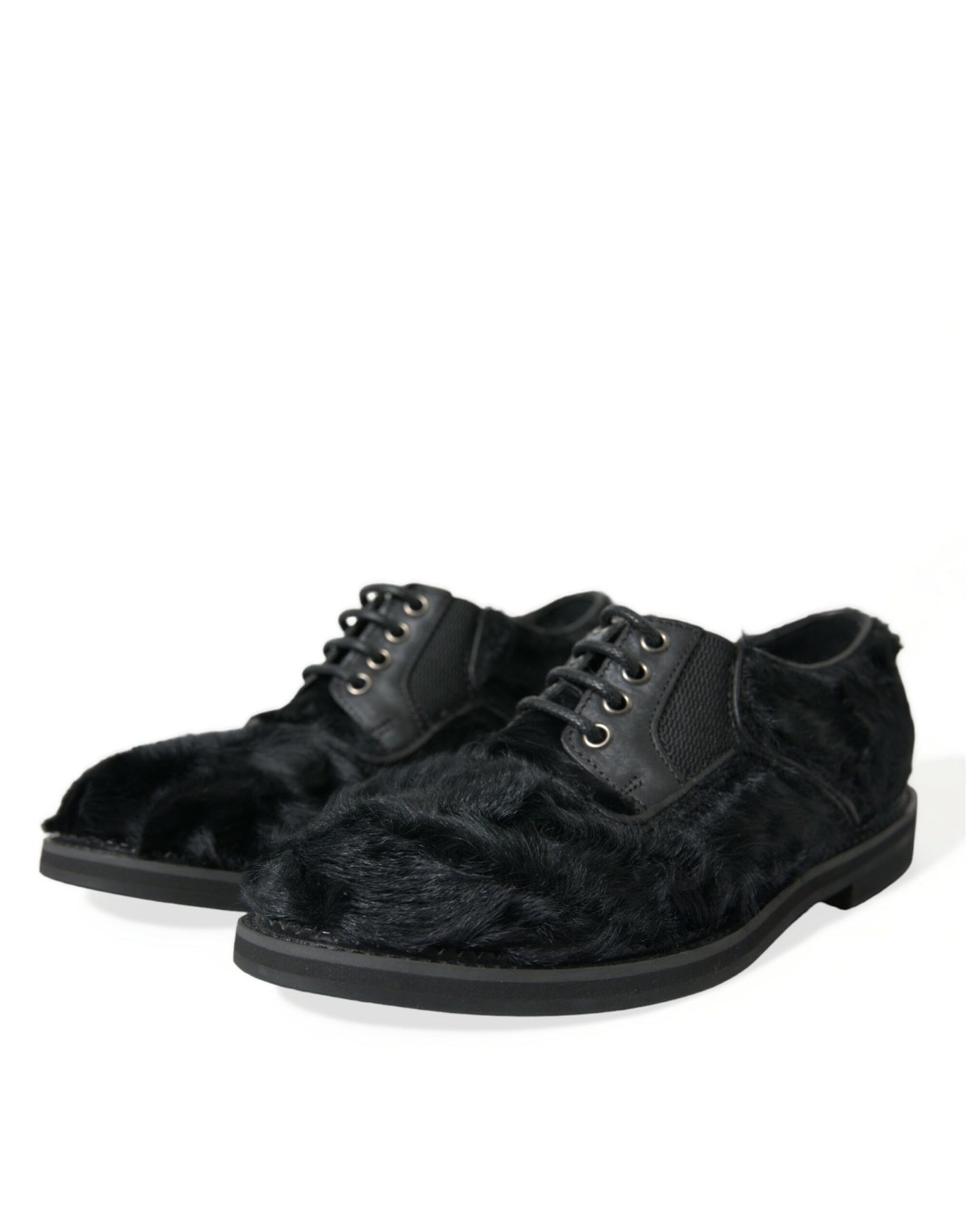 Dolce &amp; Gabbana Zwarte Leren Veterschoenen met Bont