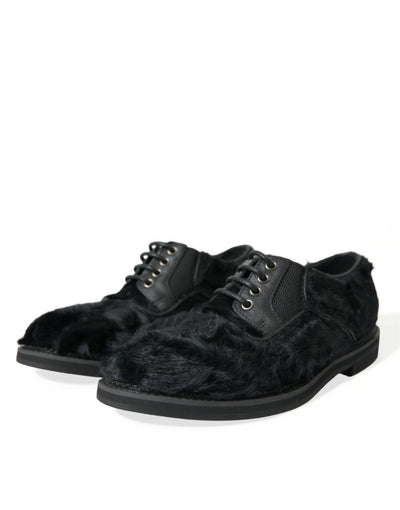 Dolce &amp; Gabbana Zwarte Leren Veterschoenen met Bont