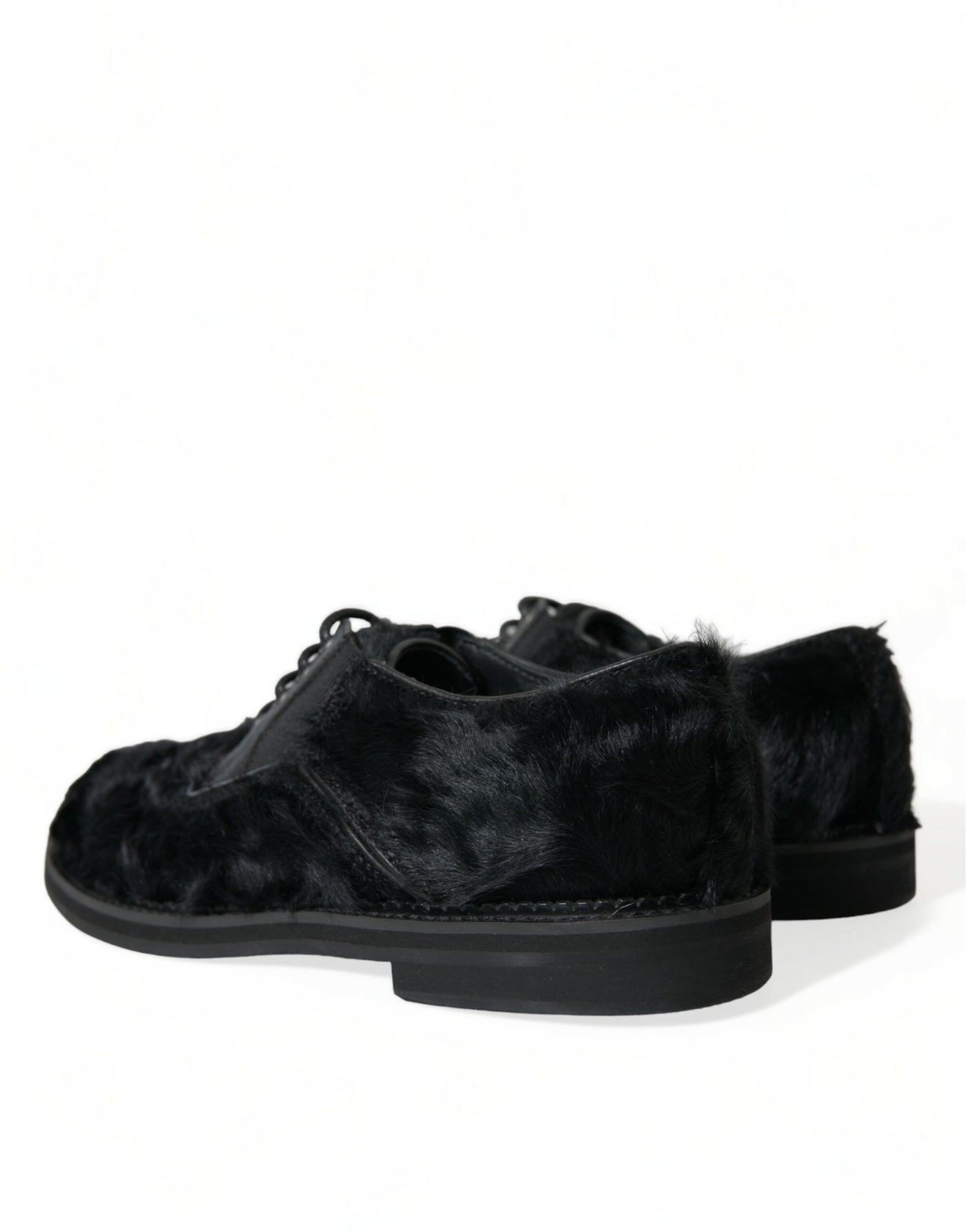 Dolce &amp; Gabbana Zwarte Leren Veterschoenen met Bont