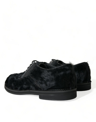 Dolce &amp; Gabbana Zwarte Leren Veterschoenen met Bont