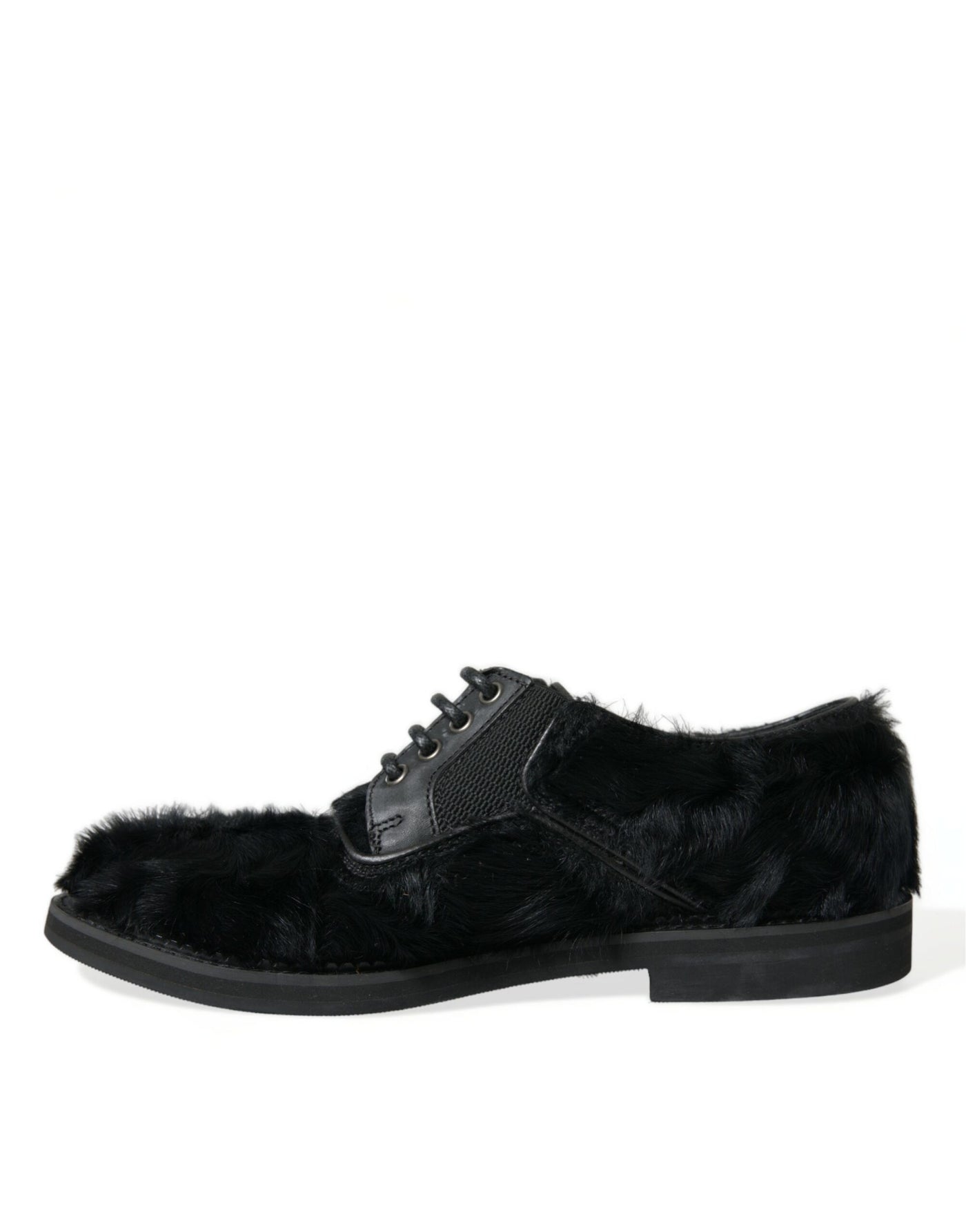 Dolce &amp; Gabbana Zwarte Leren Veterschoenen met Bont