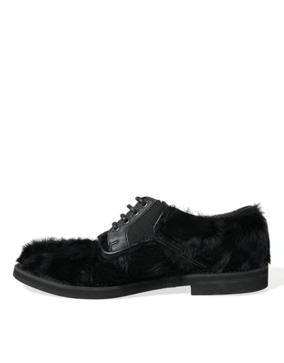 Dolce &amp; Gabbana Zwarte Leren Veterschoenen met Bont