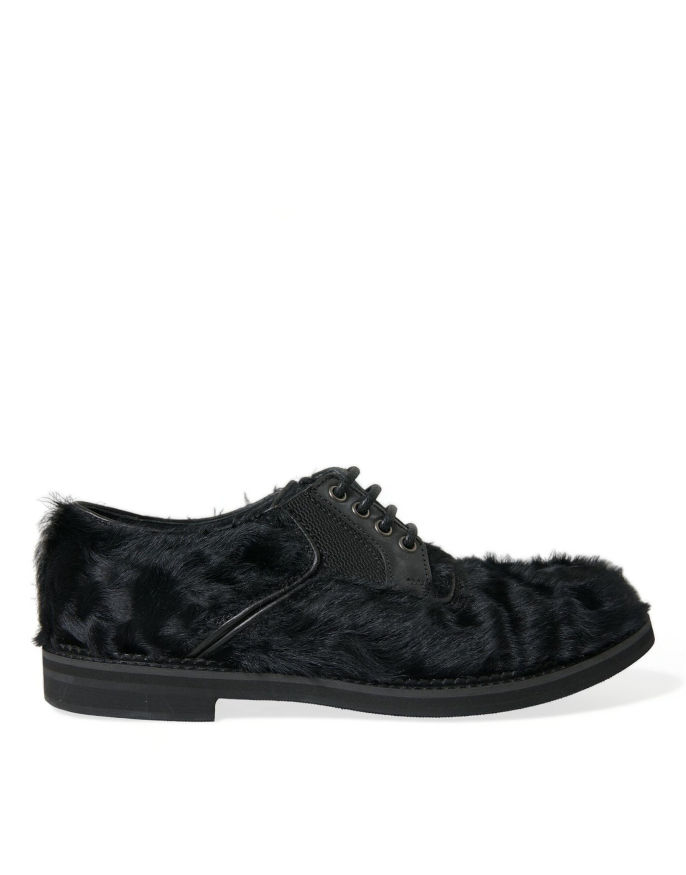 Dolce &amp; Gabbana Zwarte Leren Veterschoenen met Bont