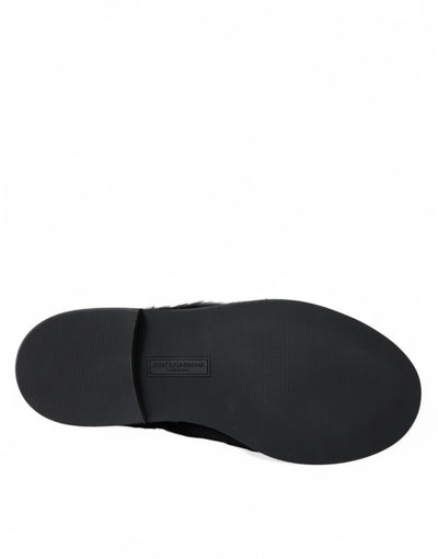 Dolce &amp; Gabbana Zwarte Leren Veterschoenen met Bont