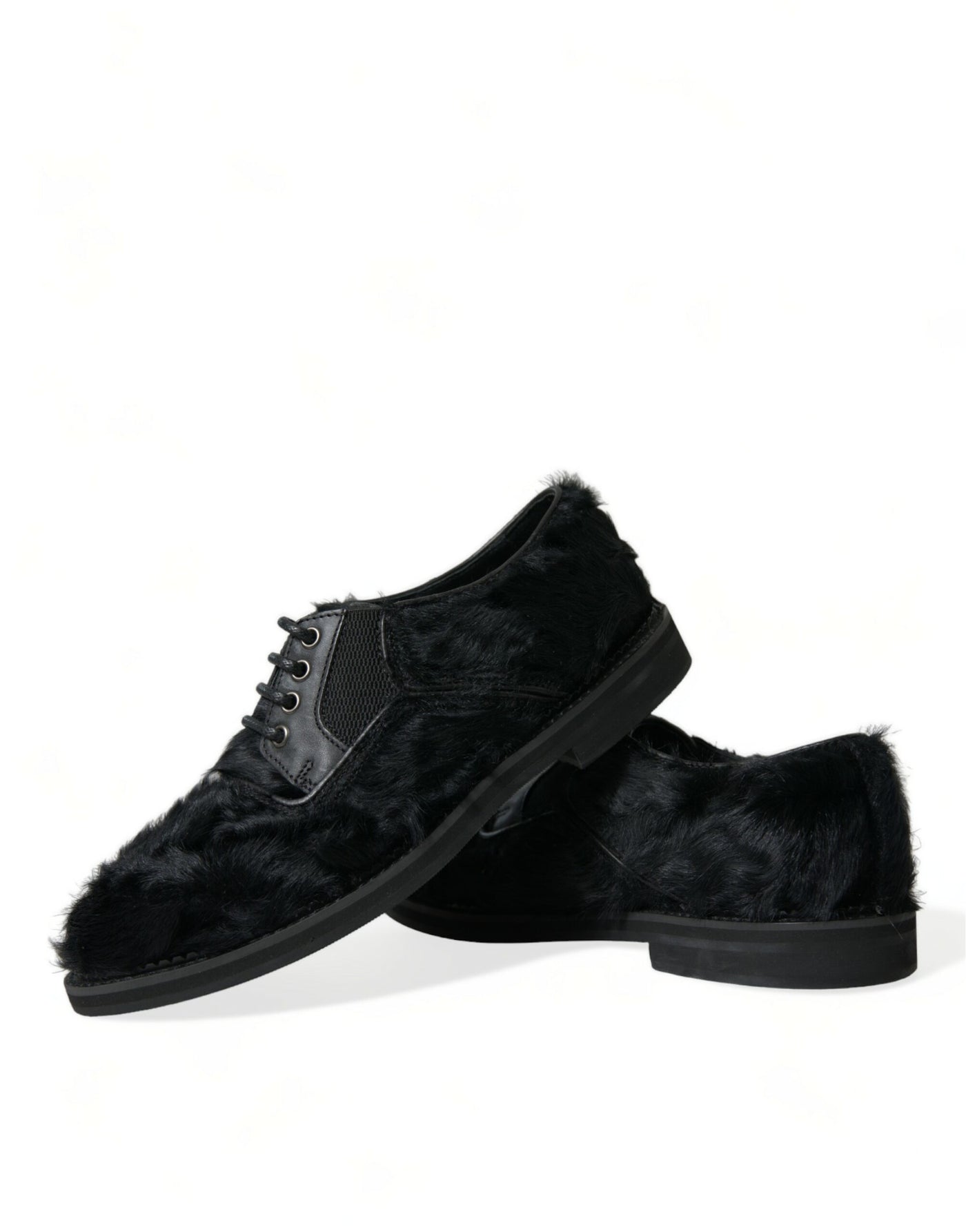Dolce &amp; Gabbana Zwarte Leren Veterschoenen met Bont