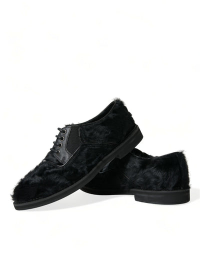 Dolce &amp; Gabbana Zwarte Leren Veterschoenen met Bont