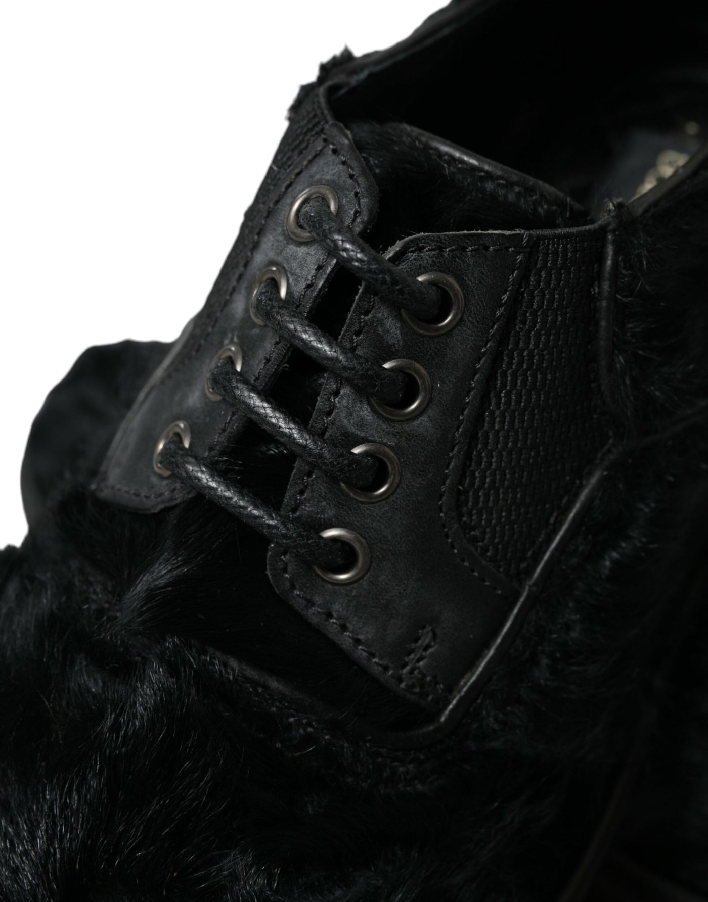 Dolce &amp; Gabbana Zwarte Leren Veterschoenen met Bont