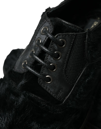 Dolce &amp; Gabbana Zwarte Leren Veterschoenen met Bont