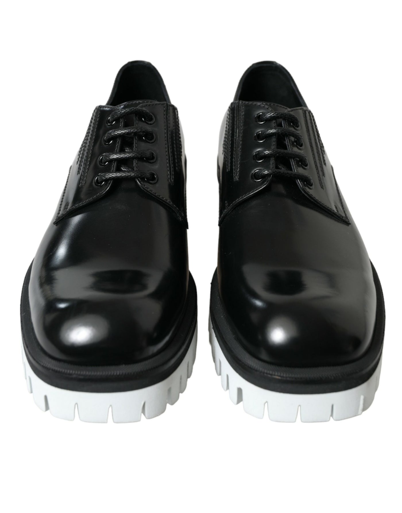 Dolce &amp; Gabbana zwart-witte leren veterschoenen met derby-motief