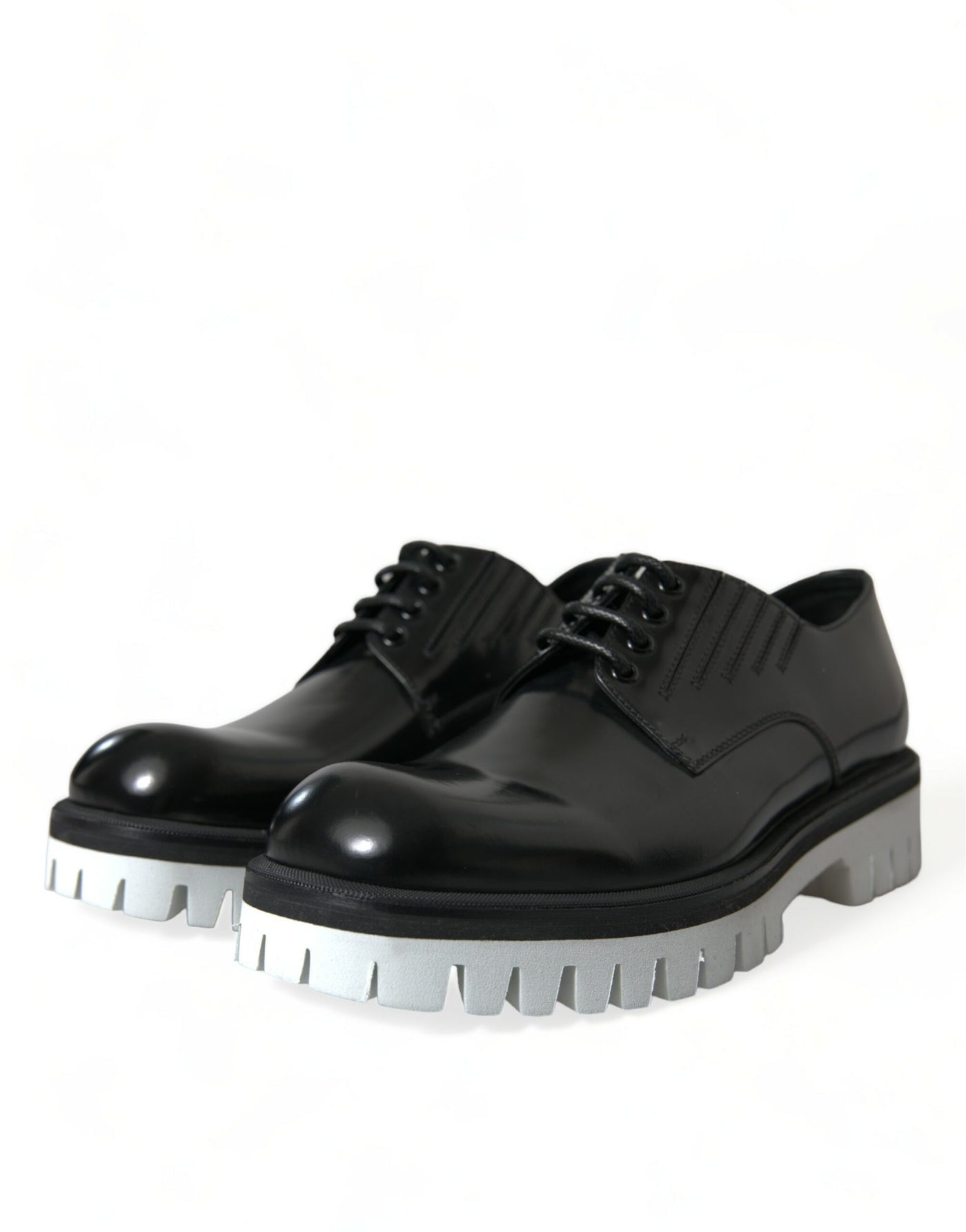 Dolce &amp; Gabbana zwart-witte leren veterschoenen met derby-motief
