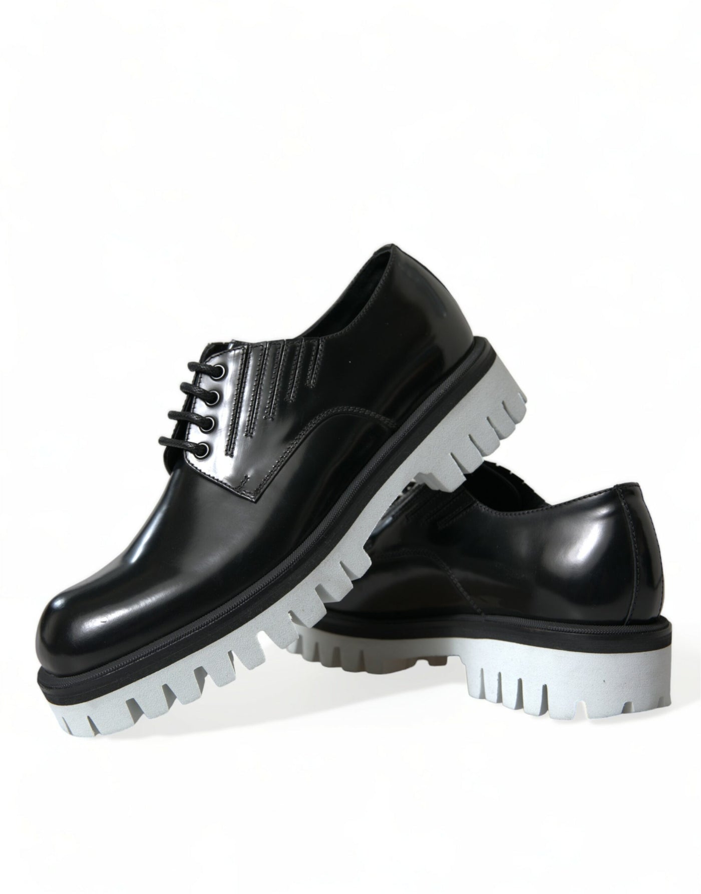Dolce &amp; Gabbana zwart-witte leren veterschoenen met derby-motief