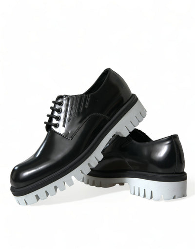 Dolce &amp; Gabbana zwart-witte leren veterschoenen met derby-motief