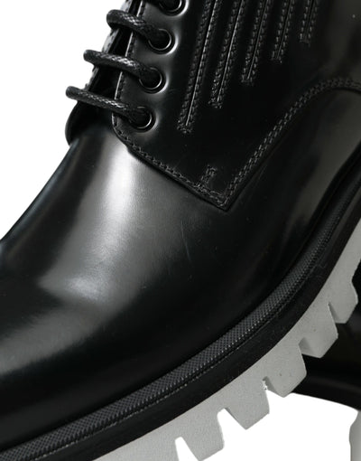 Dolce &amp; Gabbana zwart-witte leren veterschoenen met derby-motief