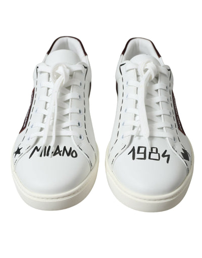 Dolce &amp; Gabbana Witte Bordeaux Leren Logo Lage Sneakers Schoenen