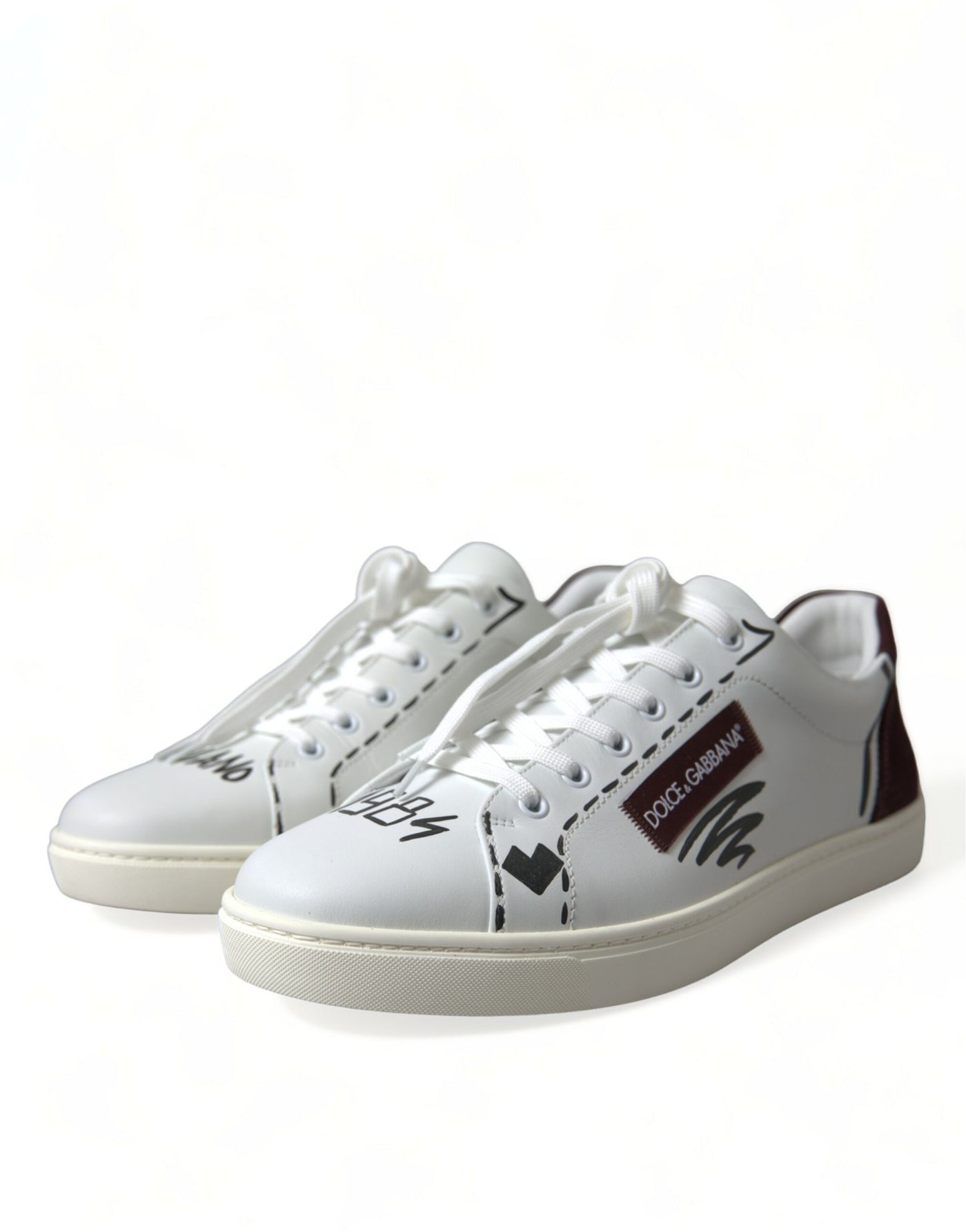 Dolce &amp; Gabbana Witte Bordeaux Leren Logo Lage Sneakers Schoenen