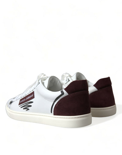 Dolce &amp; Gabbana Witte Bordeaux Leren Logo Lage Sneakers Schoenen