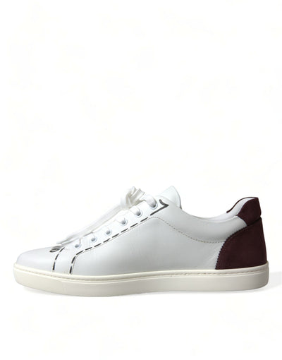 Dolce &amp; Gabbana Witte Bordeaux Leren Logo Lage Sneakers Schoenen