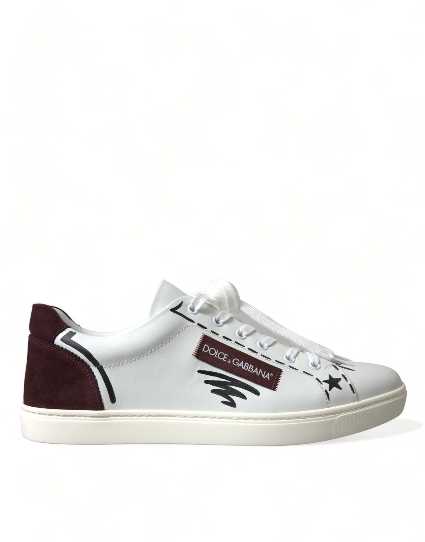 Dolce &amp; Gabbana Witte Bordeaux Leren Logo Lage Sneakers Schoenen