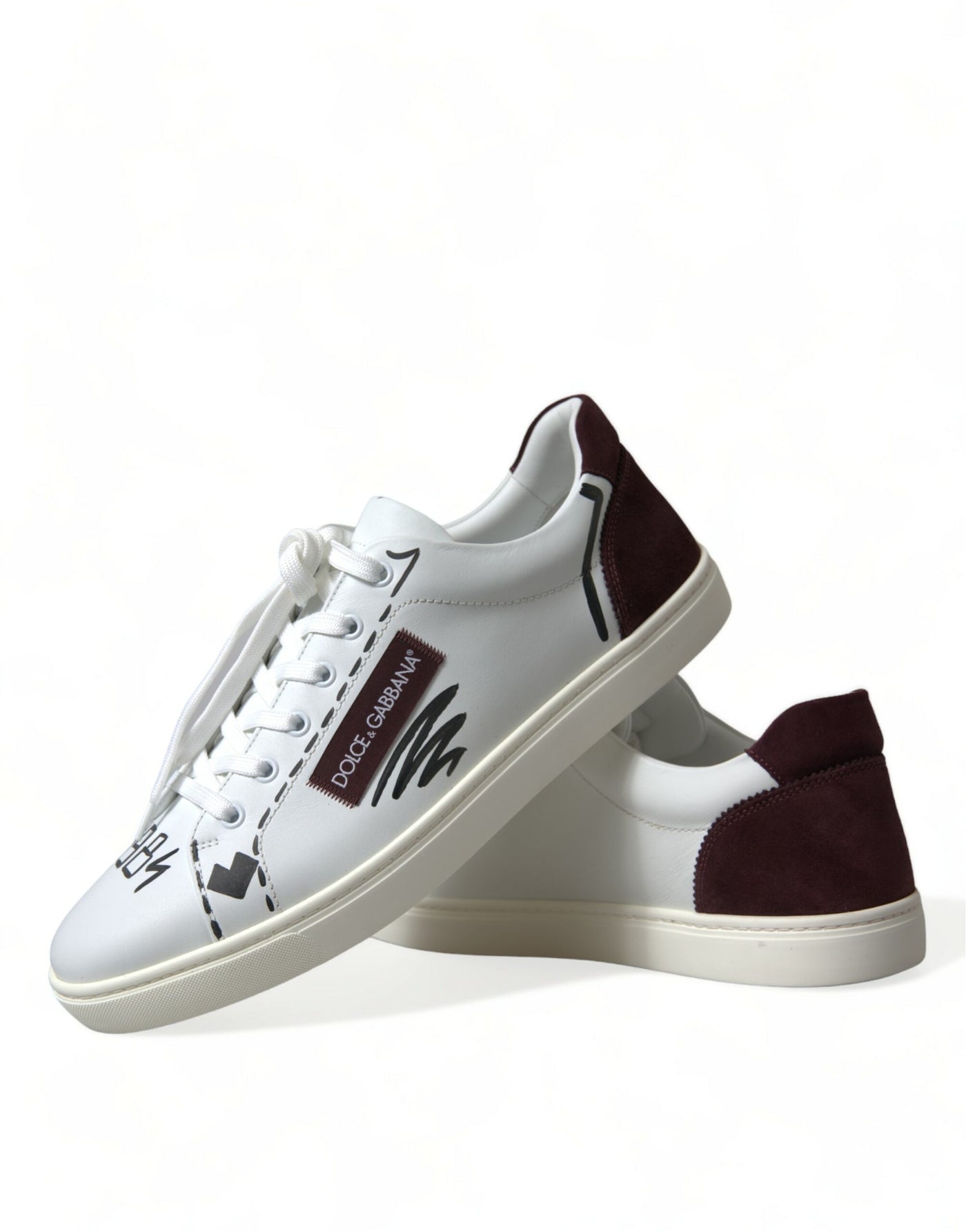 Dolce &amp; Gabbana Witte Bordeaux Leren Logo Lage Sneakers Schoenen
