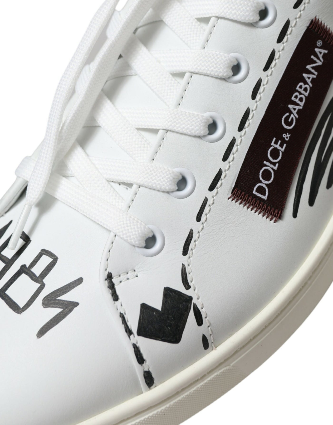 Dolce &amp; Gabbana Witte Bordeaux Leren Logo Lage Sneakers Schoenen