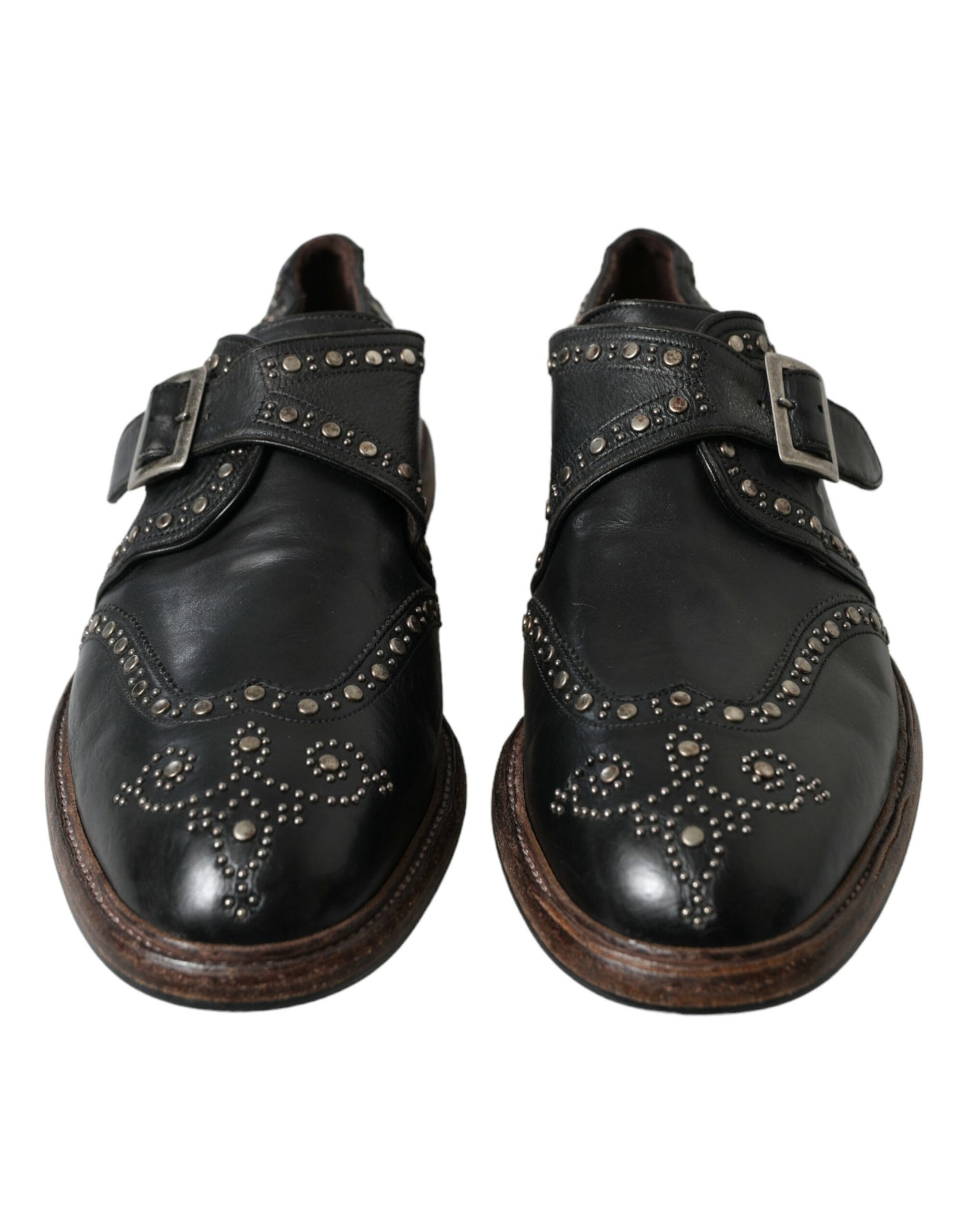 Dolce &amp; Gabbana Zwarte Leren Monk Strap Dress Shoes met Studs