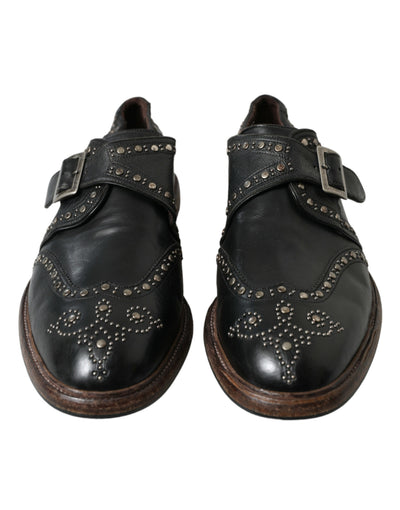 Dolce &amp; Gabbana Zwarte Leren Monk Strap Dress Shoes met Studs